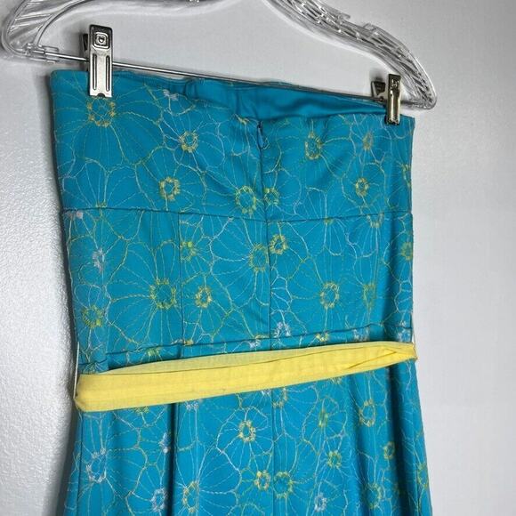 Ruth Women's Strapless Floral Embroidered Dress Size 2 Blue Yellow Bow Accent - Picture 7 of 11